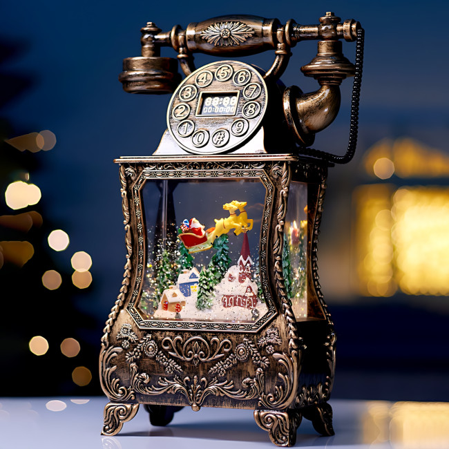 Праздничный музыкальный фонарь Nostalgic Phone 814, Санта-Клаус в старинном телефоне, LED подсветка, эффект снега, музыка, USB+AAA Праздничный музыкальный фонарь Nostalgic Phone 814, Санта-Клаус в старинном телефоне, LED подсветка, эффект снега, музыка, USB+AAA