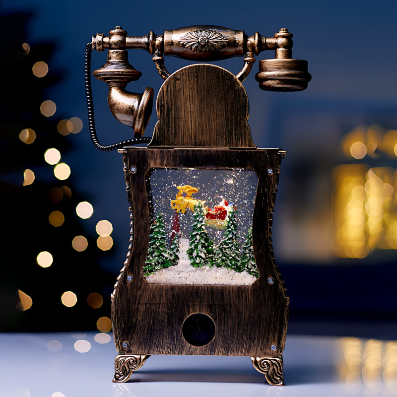 Праздничный музыкальный фонарь Nostalgic Phone 814, Санта-Клаус в старинном телефоне, LED подсветка, эффект снега, музыка, USB+AAA фото - 3 Праздничный музыкальный фонарь Nostalgic Phone 814, Санта-Клаус в старинном телефоне, LED подсветка, эффект снега, музыка, USB+AAA фото - 3