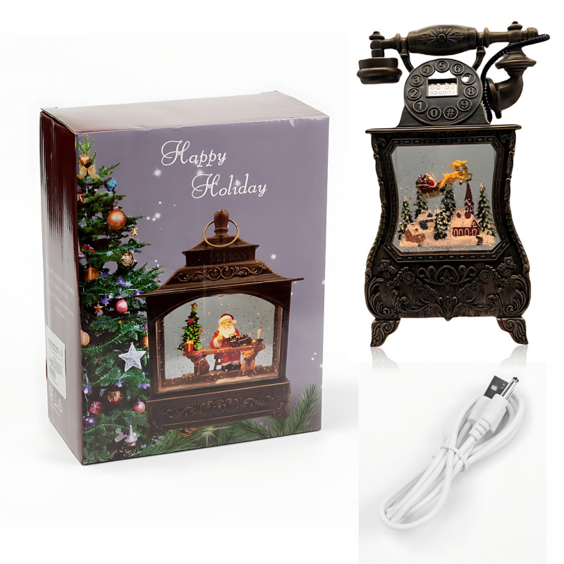 Праздничный музыкальный фонарь Nostalgic Phone 814, Санта-Клаус в старинном телефоне, LED подсветка, эффект снега, музыка, USB+AAA фото - 10 Праздничный музыкальный фонарь Nostalgic Phone 814, Санта-Клаус в старинном телефоне, LED подсветка, эффект снега, музыка, USB+AAA фото - 10