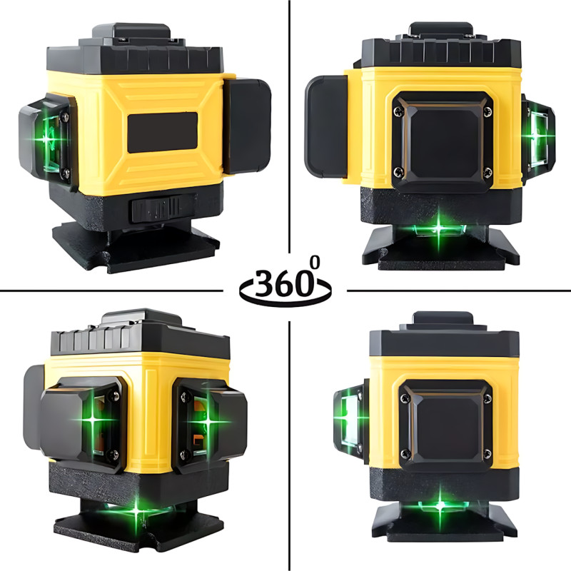 Лазерный уровень Laser Level 4D/16 линий, 2 АКБ, Аккумуляторный нивелир самовыравнивающийся, YELLOW фото - 2