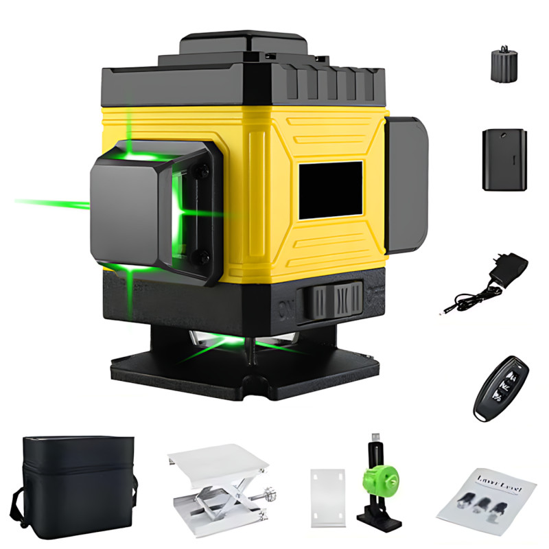 Лазерный уровень Laser Level 4D/16 линий, 2 АКБ, Аккумуляторный нивелир самовыравнивающийся, YELLOW фото - 9