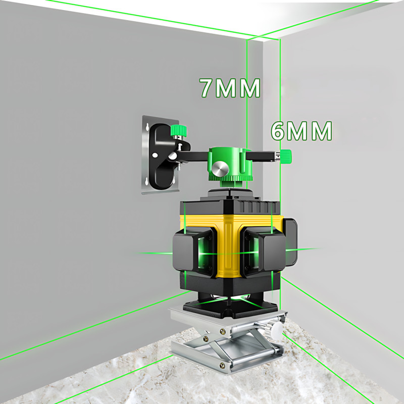 Лазерный уровень Laser Level 4D/16 линий, 2 АКБ, Аккумуляторный нивелир самовыравнивающийся, YELLOW фото - 6
