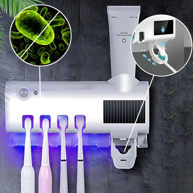Диспенсер 3 в 1 Toothbrush steril, держатель и УФ стерилизатор зубных щеток с дозатором зубной пасты