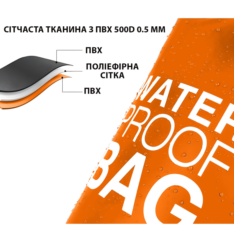 Гермомешок 2 л Ocean Pack ART-0524, 28×12 см, водонепроницаемый, ПВХ 500D, IPX65, безшовный, оранжевый фото - 7
