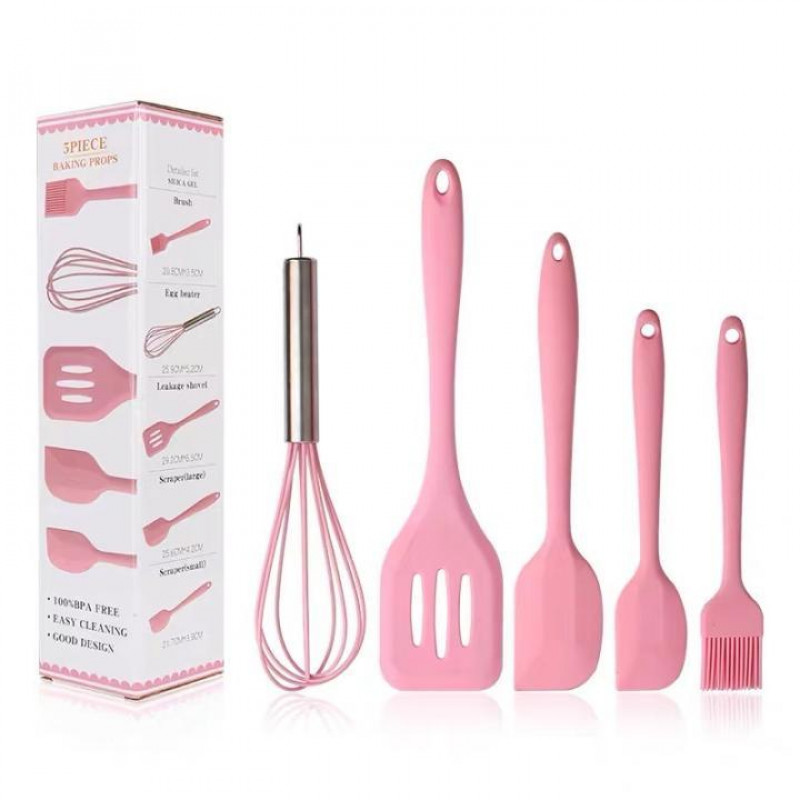 Набор из 5 предметов для кухни USA EASY Kitchen silicone set, силиконовые лопатки Розовый фото - 5