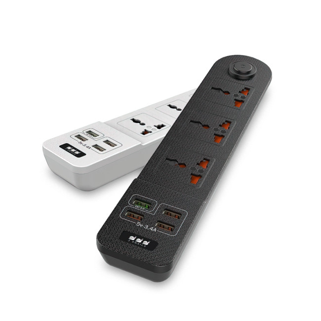 Мережевий фільтр-подовжувач BKL02-3 на 3 вилки, 4 USB, 2500 Вт, EU