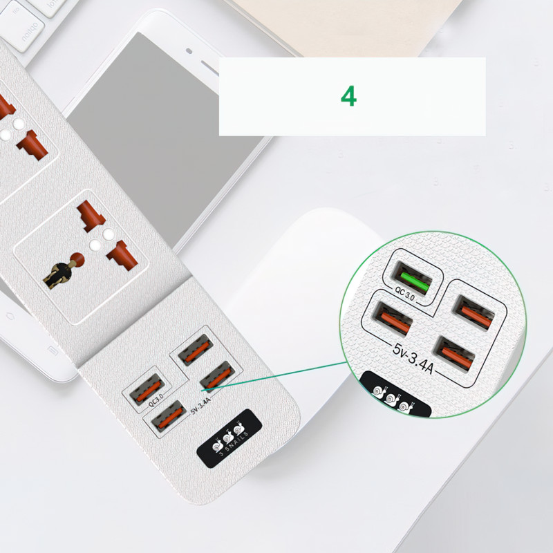 Мережевий фільтр-подовжувач BKL02-3 на 3 вилки, 4 USB, 2500 Вт, EU фото - 5