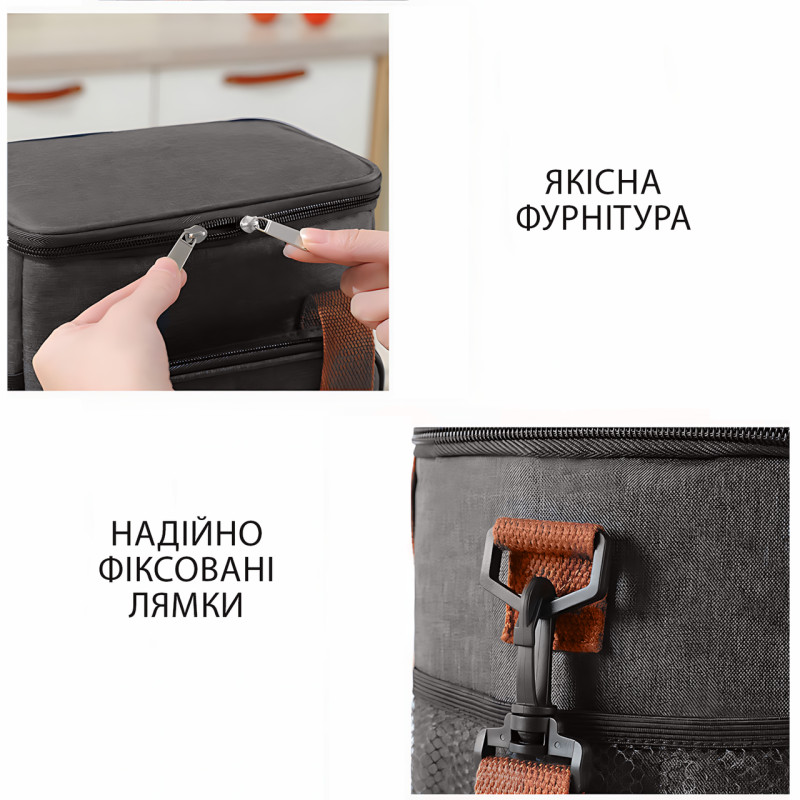 Сумка-холодильник TMBOX-01 — термосумка 15 л, термоізоляція, для їжі, напоїв, доставки, 26×25×18 см, чорний фото - 8