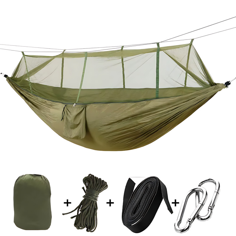 Туристичний гамак із москітною сіткою Hammock With Net ARMY — 250 × 120 см, до 200 кг, з чохлом + кишенею, хаккі фото - 3