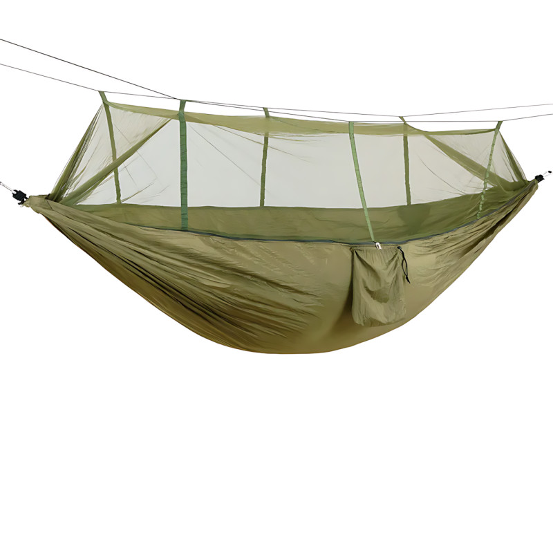 Туристичний гамак із москітною сіткою Hammock With Net ARMY — 250 × 120 см, до 200 кг, з чохлом + кишенею, хаккі фото - 2