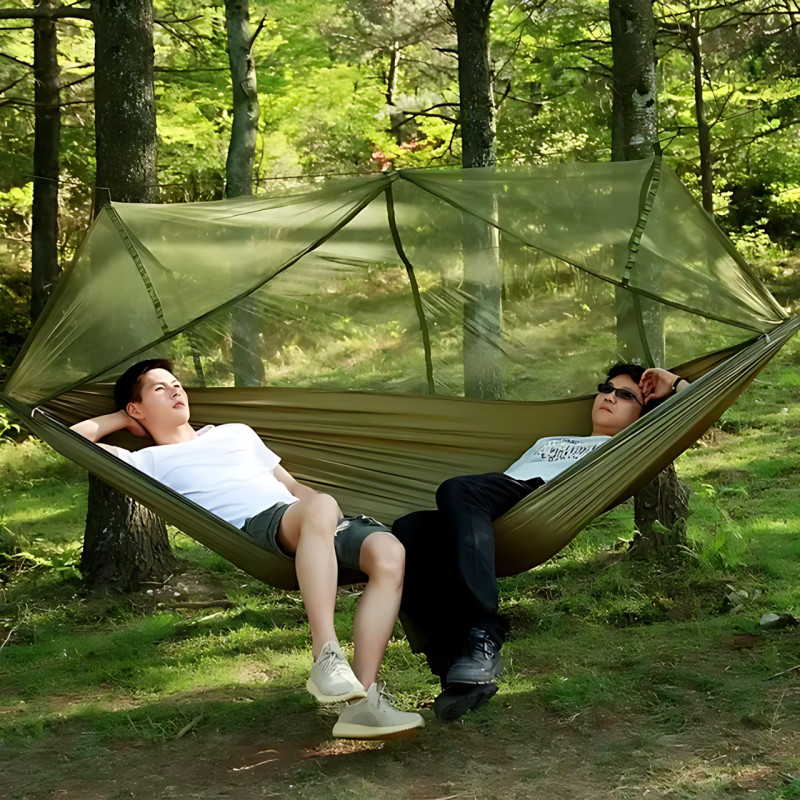 Туристичний гамак із москітною сіткою Hammock With Net ARMY — 250 × 120 см, до 200 кг, з чохлом + кишенею, хаккі фото - 8