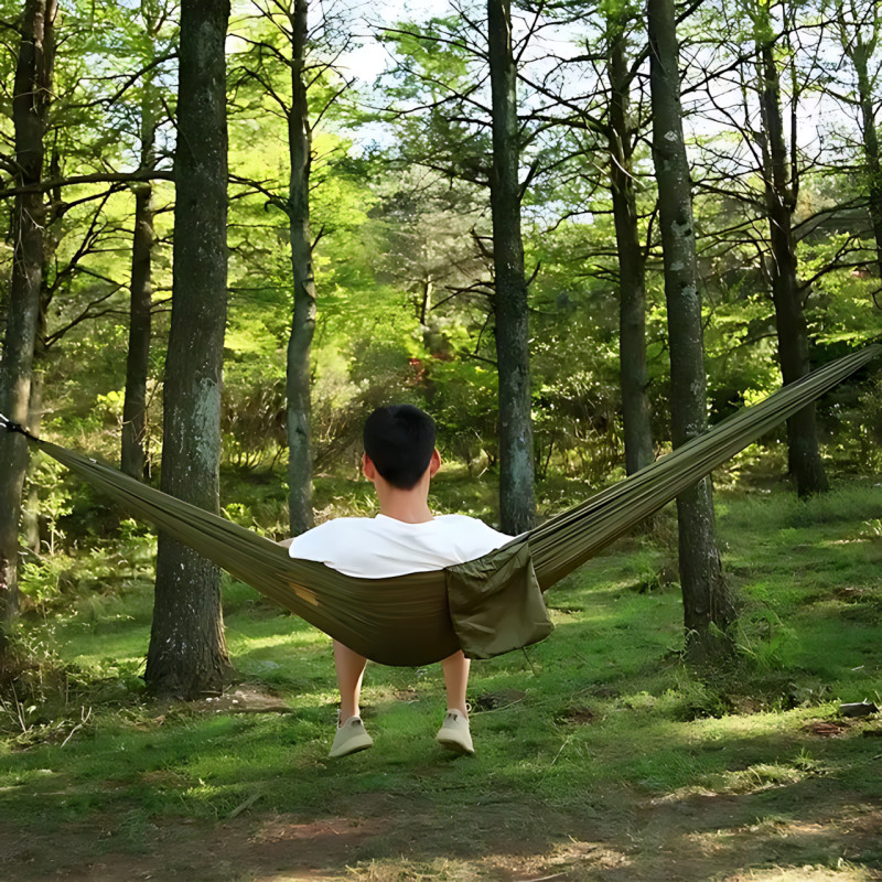 Туристичний гамак із москітною сіткою Hammock With Net ARMY — 250 × 120 см, до 200 кг, з чохлом + кишенею, хаккі фото - 9