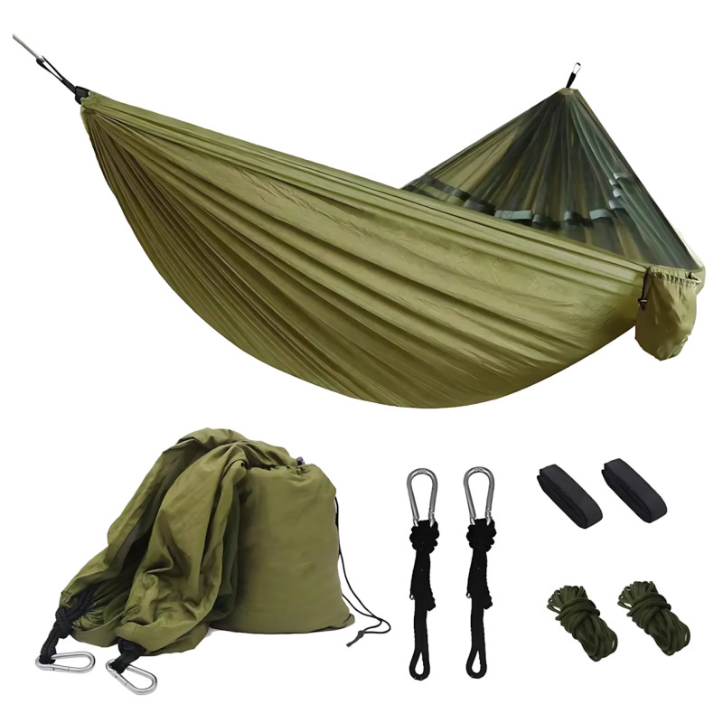 Туристичний гамак із москітною сіткою Hammock With Net ARMY — 250 × 120 см, до 200 кг, з чохлом + кишенею, хаккі фото - 4