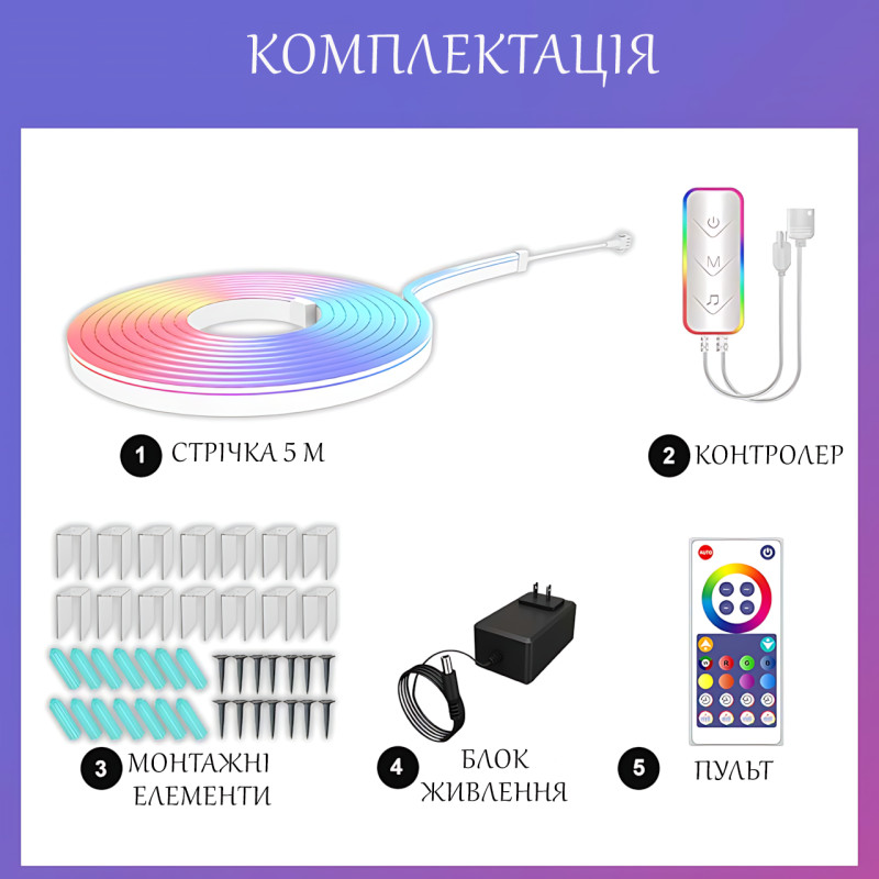 Гибкий неоновый шланг SFK-11, настенная usb LED лента 5м, с поддержкой APP Bluetooth фото - 10