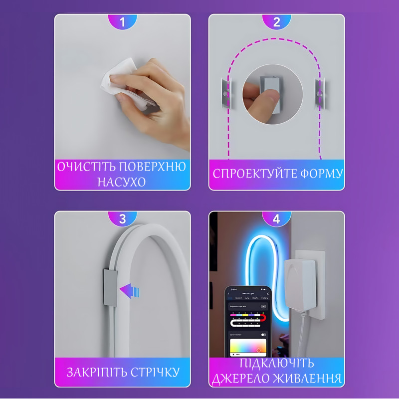 Гибкий неоновый шланг SFK-11, настенная usb LED лента 5м, с поддержкой APP Bluetooth фото - 9