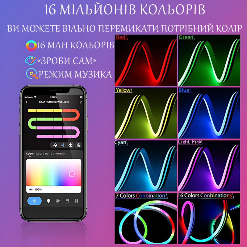 Гибкий неоновый шланг SFK-11, настенная usb LED лента 5м, с поддержкой APP Bluetooth фото - 3
