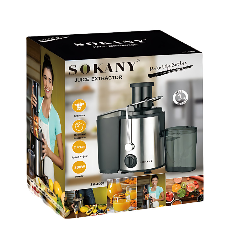 Соковыжималка для фруктов и овощей 800 Вт, SOKANY SK-4000, центробежная электросоковыжималка с выбросом мякоти фото - 8