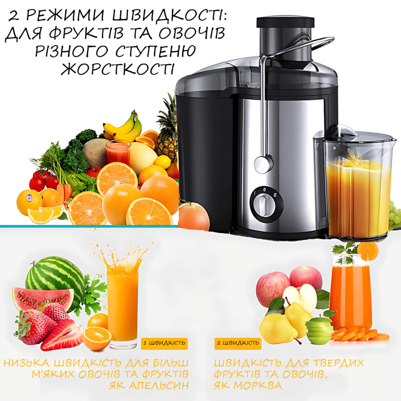 Соковыжималка для фруктов и овощей 800 Вт, SOKANY SK-4000, центробежная электросоковыжималка с выбросом мякоти фото - 3