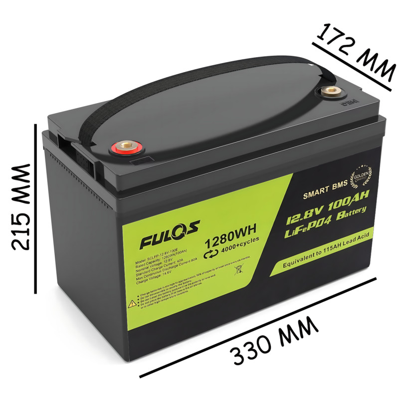 Аккумулятор LiFePO4 FULOS 12.8V 100Ah (1280Wh) Smart BMS, 4000+ циклов, заряд 14.6V, ток разряда 80A фото - 10