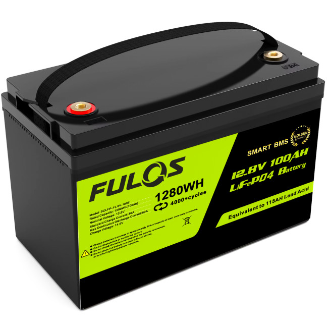 Аккумулятор LiFePO4 FULOS 12.8V 100Ah (1280Wh) Smart BMS, 4000+ циклов, заряд 14.6V, ток разряда 80A