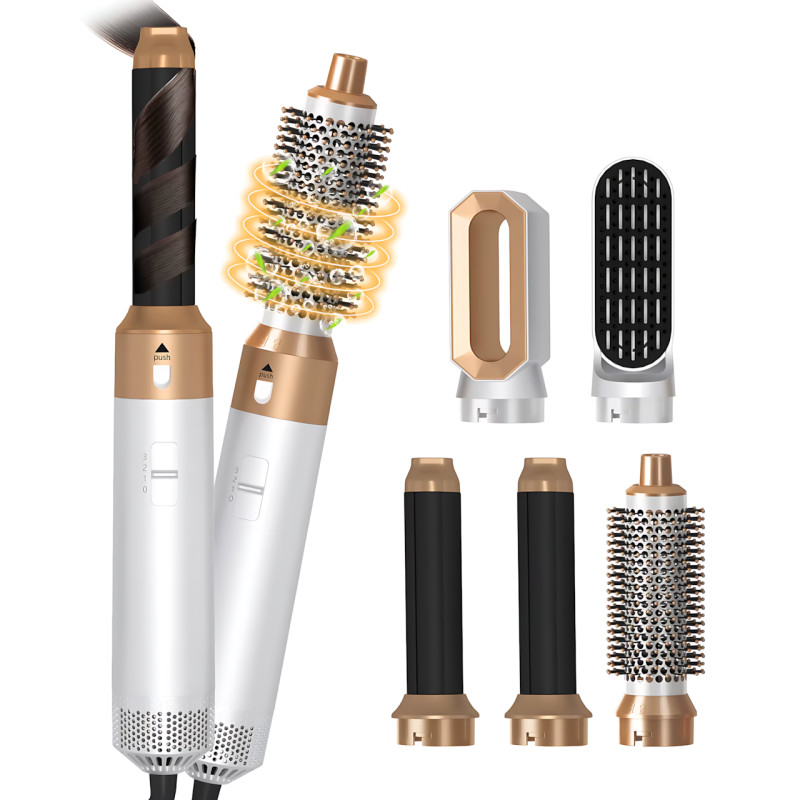 Фен-щетка мультистайлер Hot Air Styler 5 в 1 с ионизацией, 5 насадок, 3 температурных режима, 1000 Вт, кейс для хранения и поездок Белый фото - 7