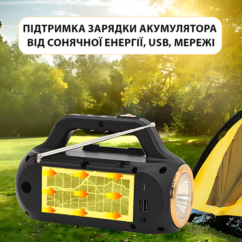 Портативна Bluetooth-колонка EASY POWER EP-516 — 15 Вт, ліхтарик, сонячна панель, USB, SD, FM, Bluetooth фото - 6