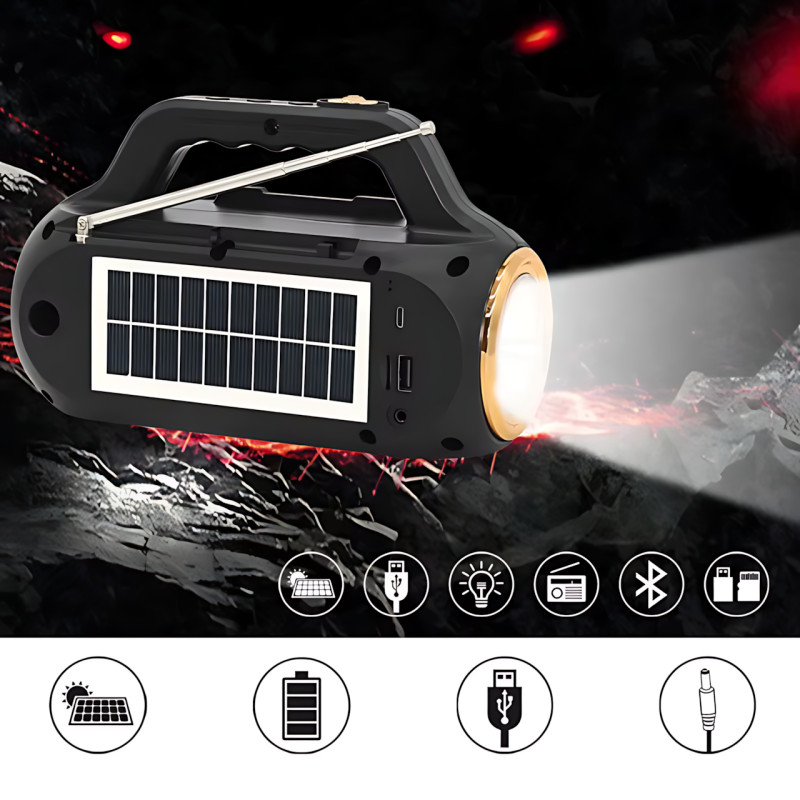 Портативна Bluetooth-колонка EASY POWER EP-516 — 15 Вт, ліхтарик, сонячна панель, USB, SD, FM, Bluetooth фото - 7