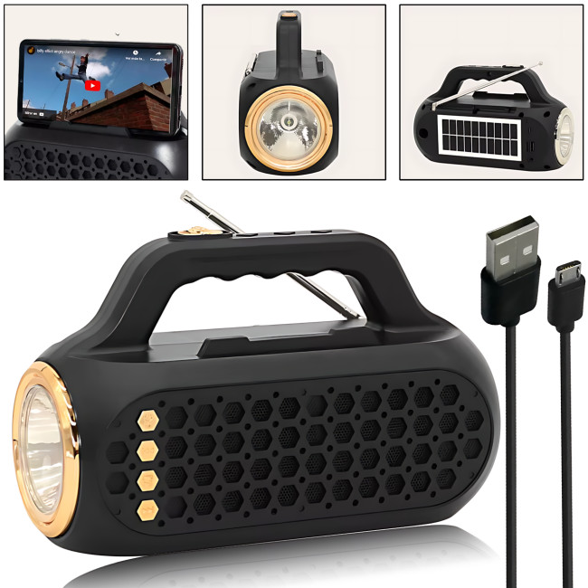 Портативна Bluetooth-колонка EASY POWER EP-516 — 15 Вт, ліхтарик, сонячна панель, USB, SD, FM, Bluetooth