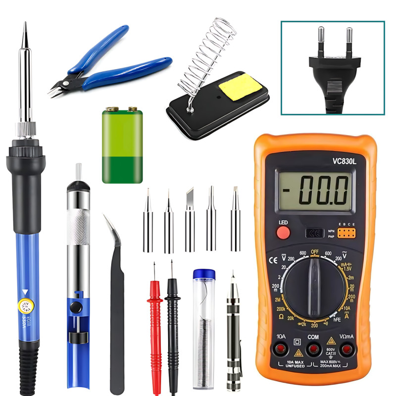 Паяльний набір Soldering Kit 60 Вт, з керамічним нагрівачем 200-450 °C, мультиметром, у кейсі фото - 9