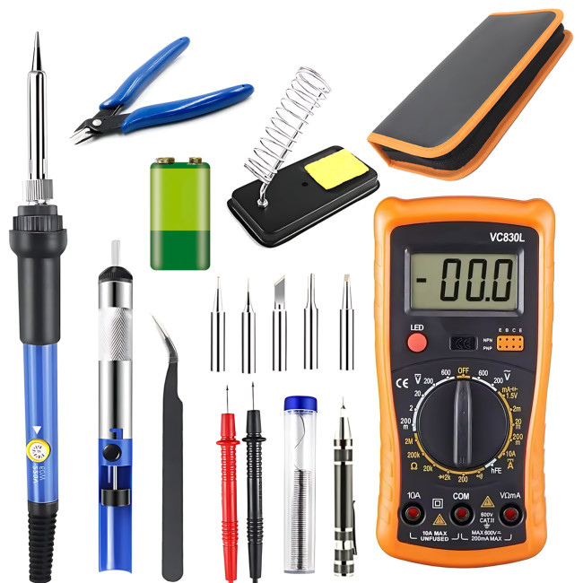 Паяльний набір Soldering Kit 60 Вт, з керамічним нагрівачем 200-450 °C, мультиметром, у кейсі