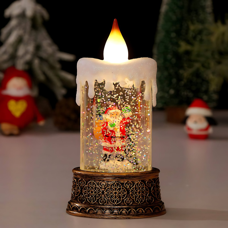Праздничный музыкальный ночник-свеча AT-D10S, светильник фонарь с эффектом метели и подсветкой, работа от батареек, 15.5 х 8 см фото - 2