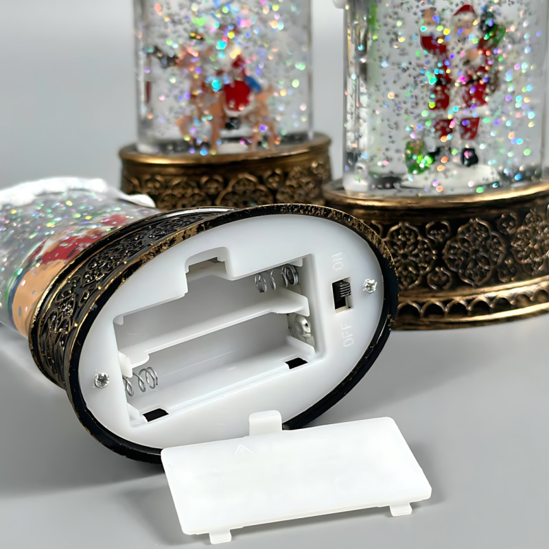 Праздничный музыкальный ночник-свеча AT-D10S, светильник фонарь с эффектом метели и подсветкой, работа от батареек, 15.5 х 8 см фото - 4