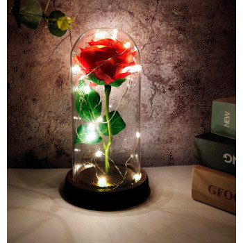 Роза в стеклянной колбе с подсветкой Love Stories Roses, 21 см, красная