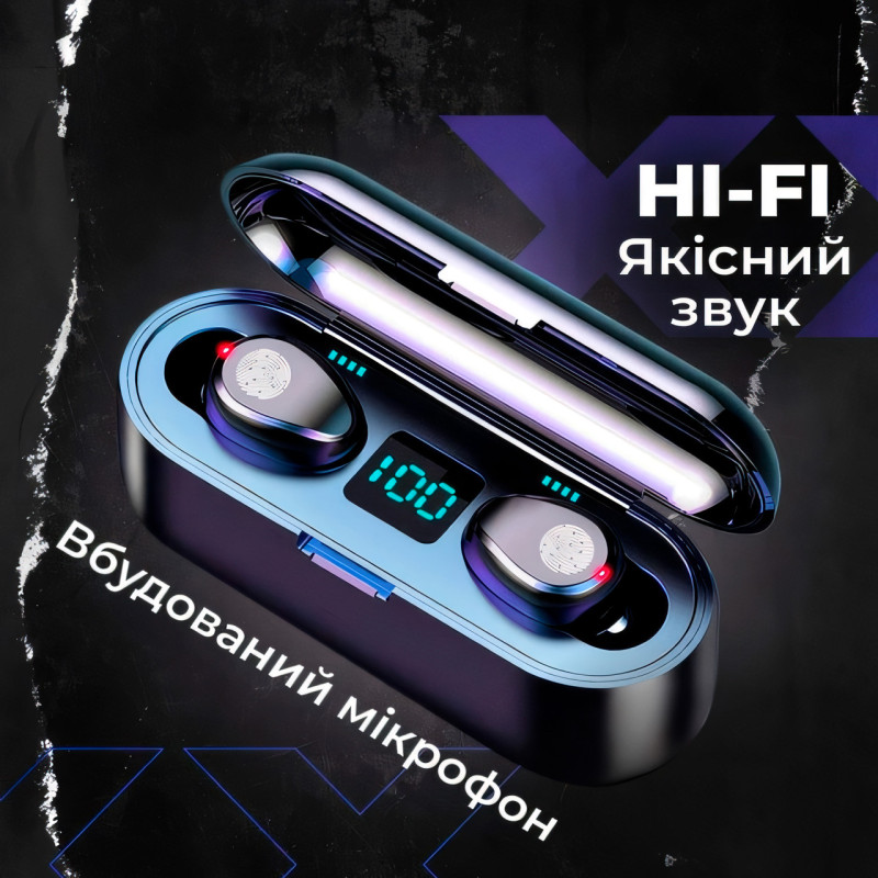 Бездротові навушники Bluetooth F9 TWS WIRELESS, 2000 mAh фото - 6