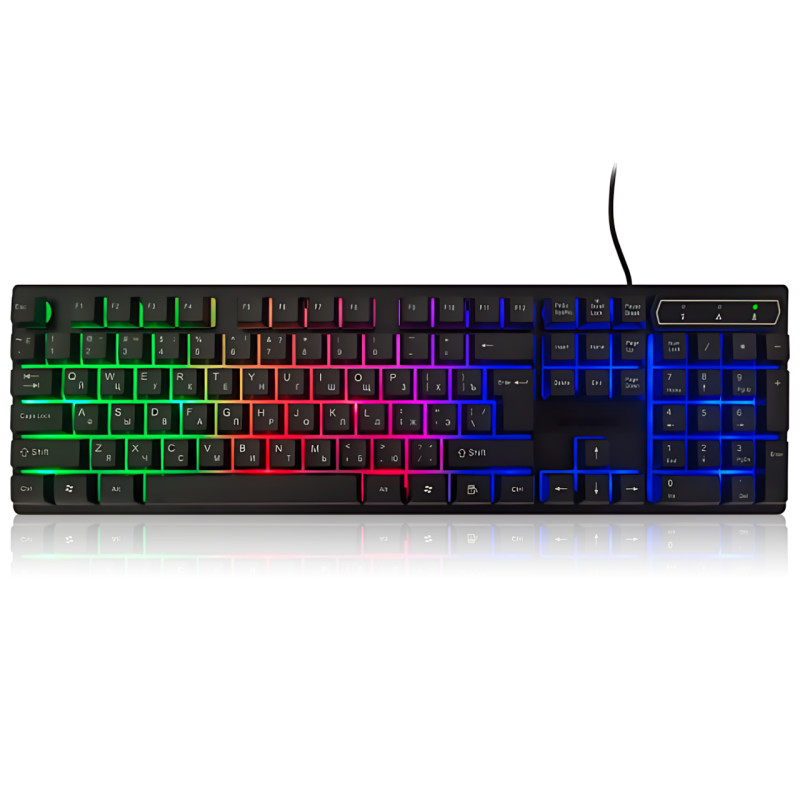 Клавиатура проводная профессиональная KR 6300 с подсветкой, USB, украинская + английская раскладка, 104 клавиши, усиленный кабель фото - 2