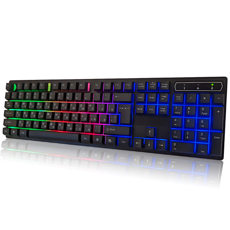 Клавиатура проводная профессиональная KR 6300 с подсветкой, USB, украинская + английская раскладка, 104 клавиши, усиленный кабель фото - 3