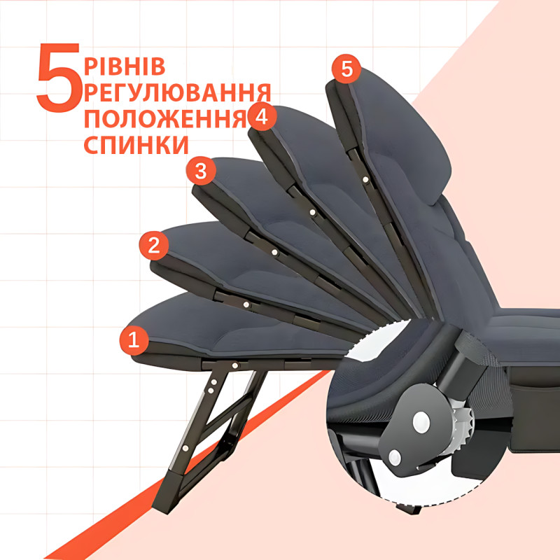 Раскладной туристический шезлонг 200×66×30 см – металлический каркас, до 120 кг, регулируемая спинка и ножки фото - 6
