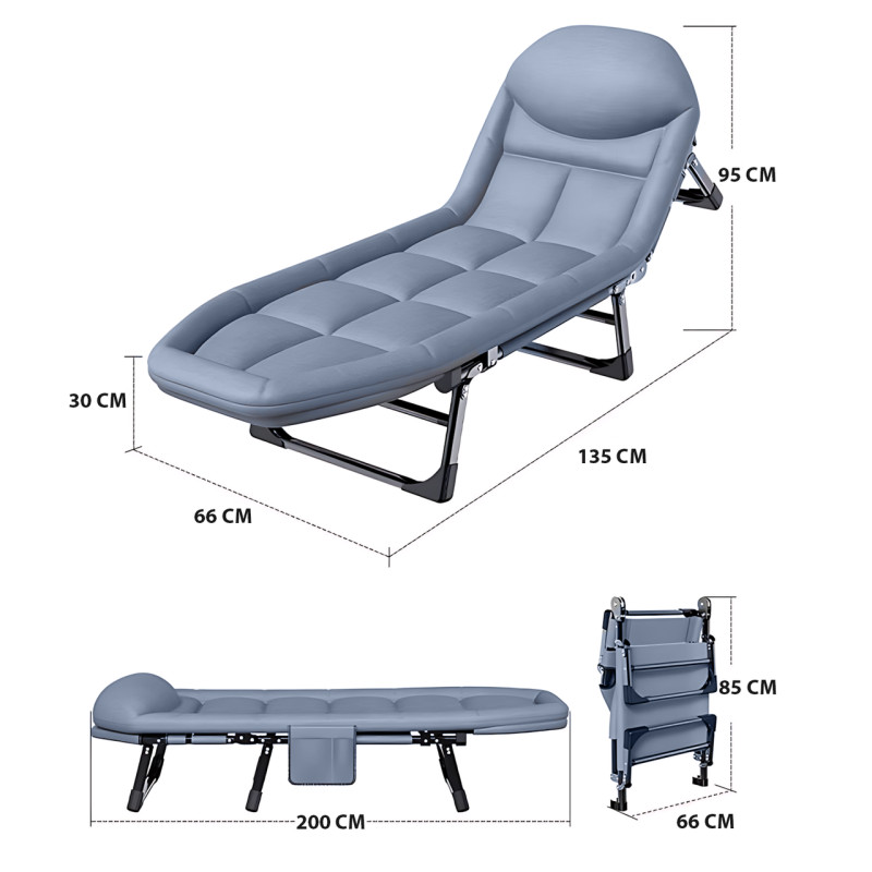 Раскладной туристический шезлонг 200×66×30 см – металлический каркас, до 120 кг, регулируемая спинка и ножки фото - 8