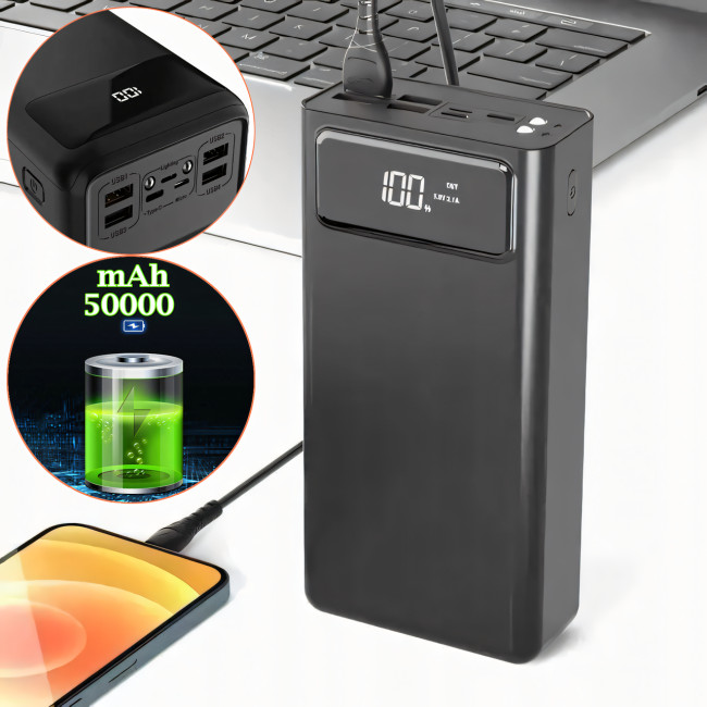 Power Bank LENYES PX591 50000mAh с Быстрой Зарядкой 20W+PD и LED Дисплеем, реальная емкость, 4USB/type-C