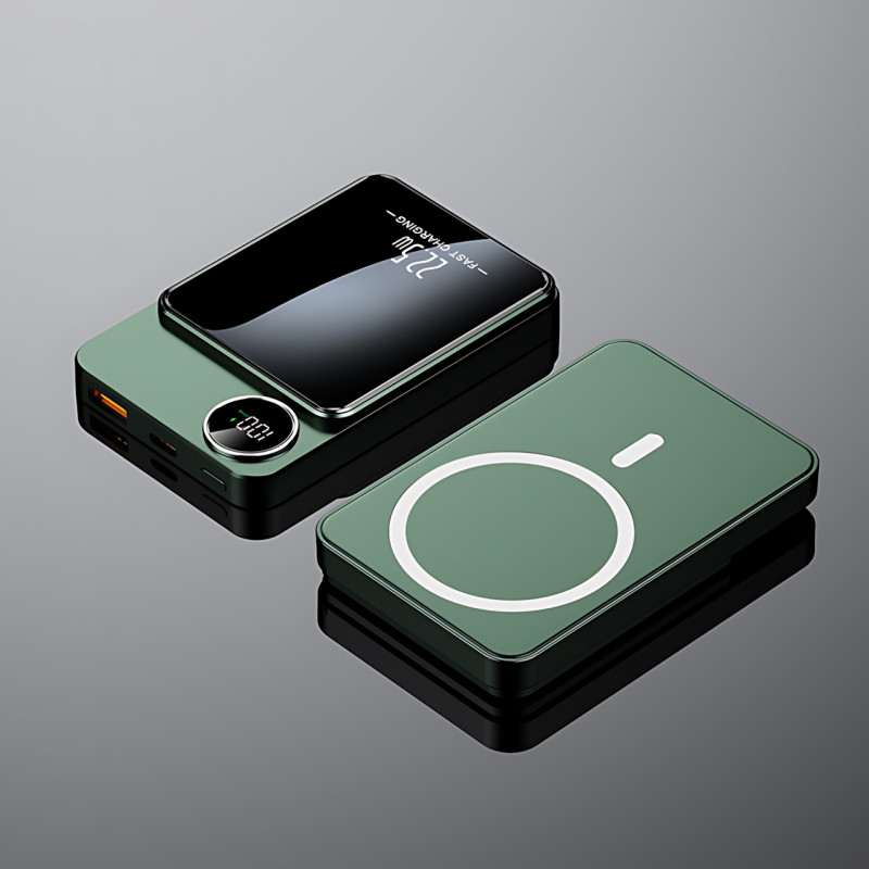 Магнитная беспроводная зарядка, PowerBank Q9 10000mAh с технологией MagSafe, дисплей с индикацией заряда Зеленый фото - 3