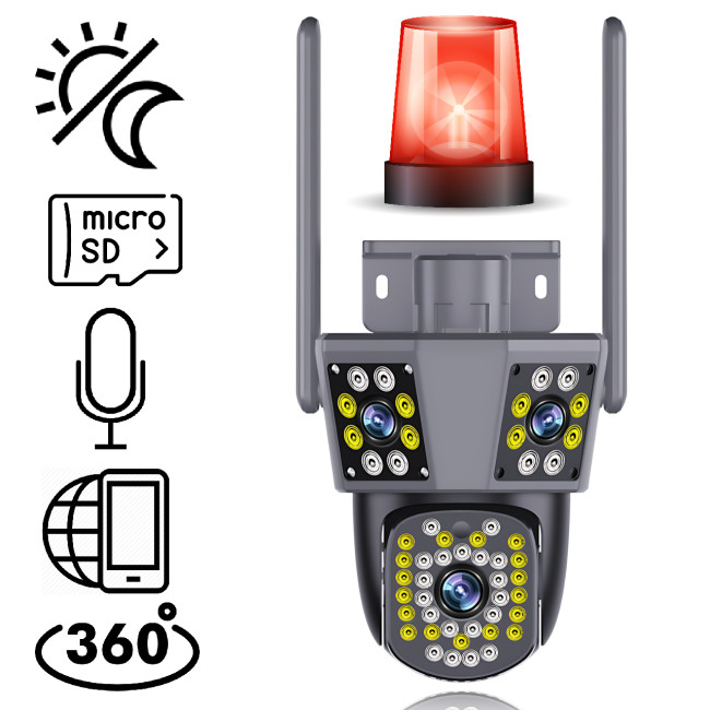 Уличная Wi-Fi камера видеонаблюдения 360°, 4MPx+4MPx+4MPx, 3 объектива, отслеживание движения, дуплекс