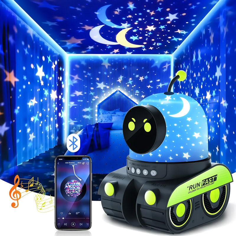 Проєктор-нічник музичний LED «Робот» Droid WH-E03, Bluetooth, 6 трафаретів, акумулятор 1200 мА·год, нічник-проєктор фото - 5