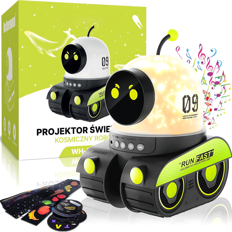 Проєктор-нічник музичний LED «Робот» Droid WH-E03, Bluetooth, 6 трафаретів, акумулятор 1200 мА·год, нічник-проєктор фото - 10
