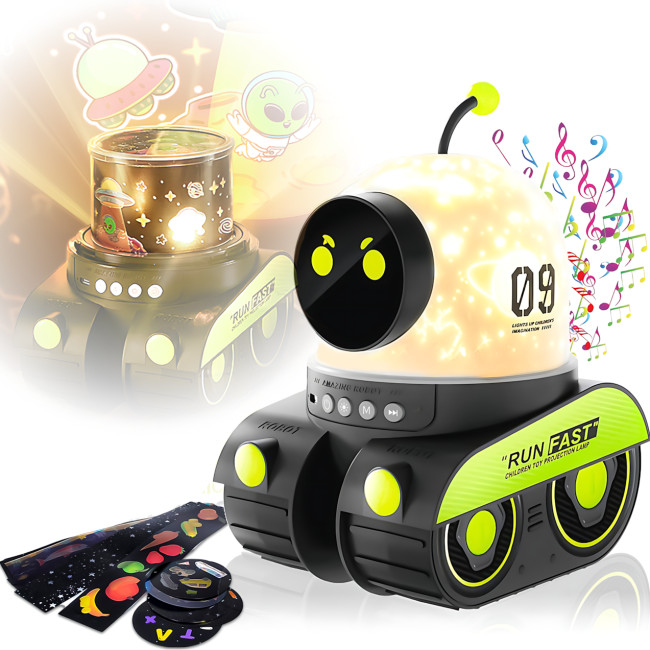 Проєктор-нічник музичний LED «Робот» Droid WH-E03, Bluetooth, 6 трафаретів, акумулятор 1200 мА·год, нічник-проєктор
