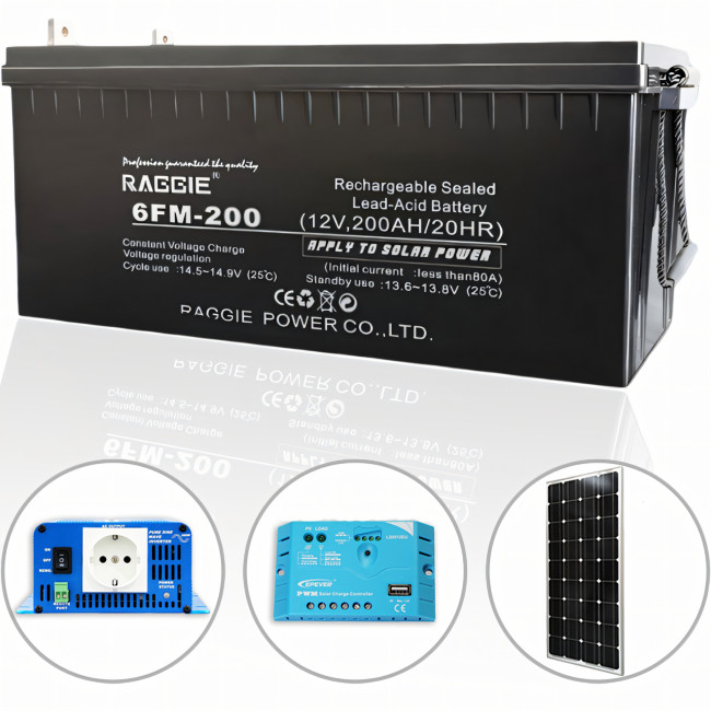 Гелевий акумулятор 12 V 200 Ah, що не обслуговується АКБ RAGGIE AGM для безперебійного живлення