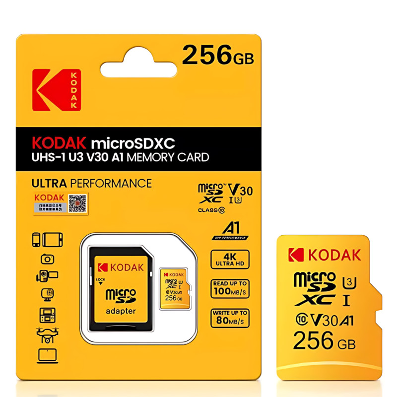 Високошвидкісна карта пам'яті microSD Kodak 256 GB class 10 з адаптером фото - 9