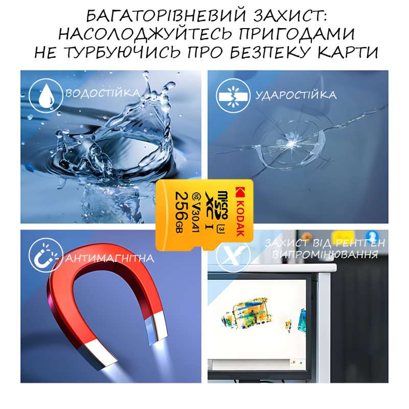 Високошвидкісна карта пам'яті microSD Kodak 256 GB class 10 з адаптером фото - 8
