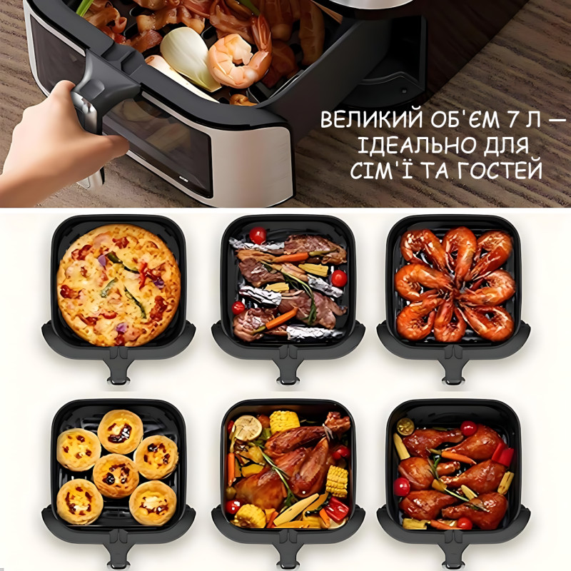 Аерогриль фритюрниця DOMOTEC MS-3225, 7 л, 3500 Вт, 2 нагрівальні елементи, Air Fryer без оливи, механічне керування фото - 7
