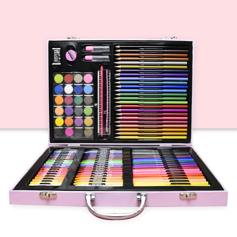Набор для творчества 128 предметов в чемодане, детский набор для рисования, художественный, с красками, фломастерами, карандашами Розовый фото - 2