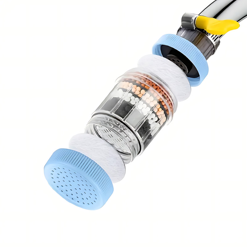 Фільтр-насадка на кран 6-в-1, багаторазова, водоощадна, для гарячої/холодної води, 6-шарового очищення Рожевий фото - 2